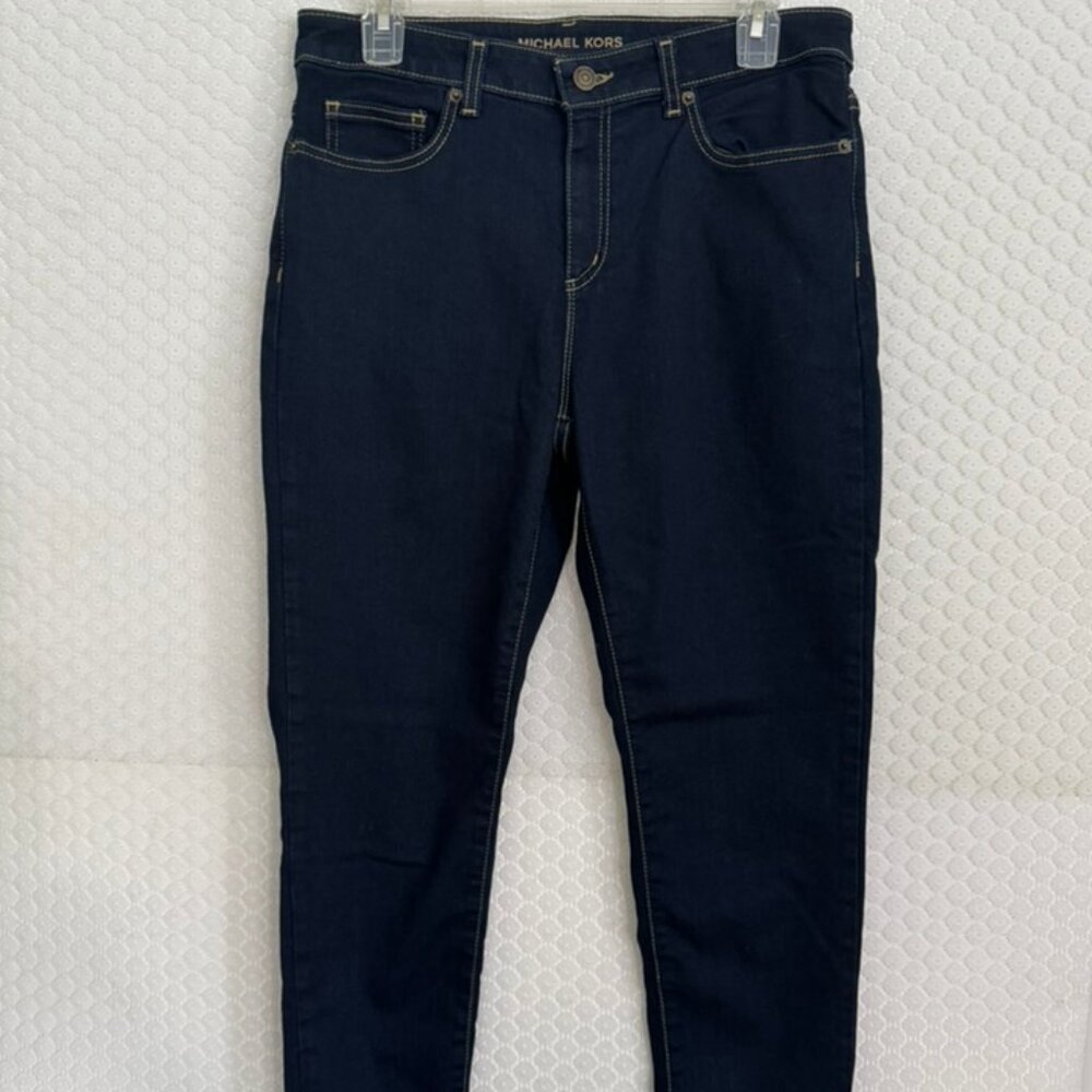Michael Kors MK Izzy Skinny Dark Blue Stretch Jeans, 5 Pocket Size 10 EUC